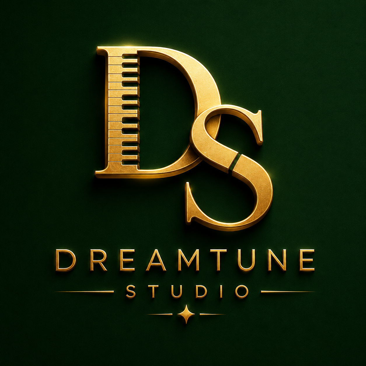 DreamTune Studio gold DS piano logo on emerald background